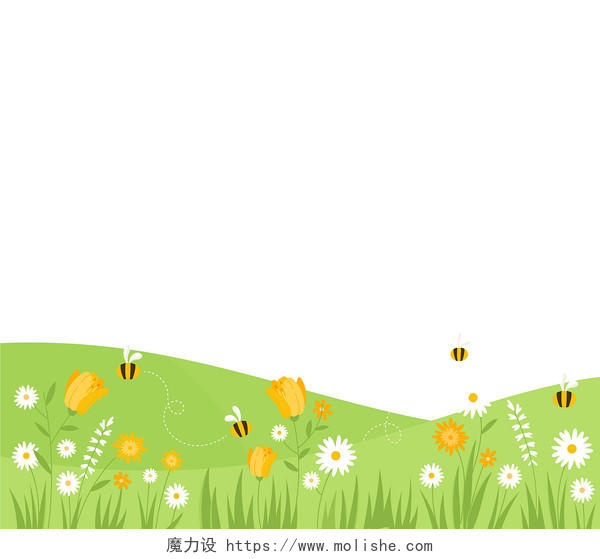 春天花丛花草花环草地蜜蜂元素素材